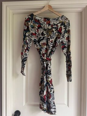 Love Moschino Floral Tattoo Print Dress in White, Red, Blue, Yellow 100% silk